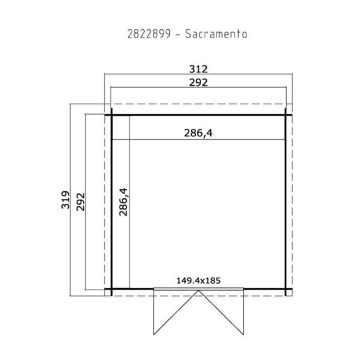 Sacramento hytte med dobbeltdør, 8,2 m² 