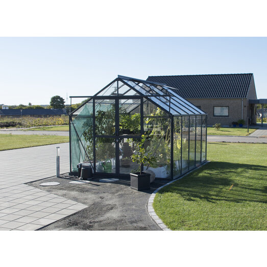 Elmholm Standard 9,75 m² drivhus. Antracit med 3 mm hærdet glas