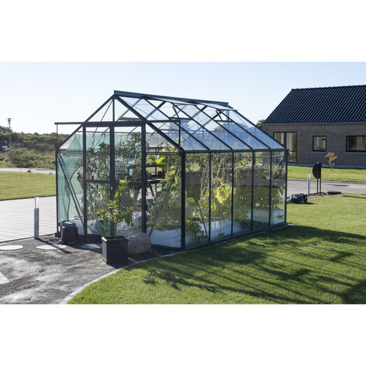 Elmholm Standard 9,75 m² drivhus. Antracit med 3 mm hærdet glas