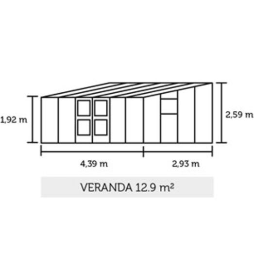 Juliana Veranda vægdrivhus alu. og sort med hærdet glas, 12,9 m²