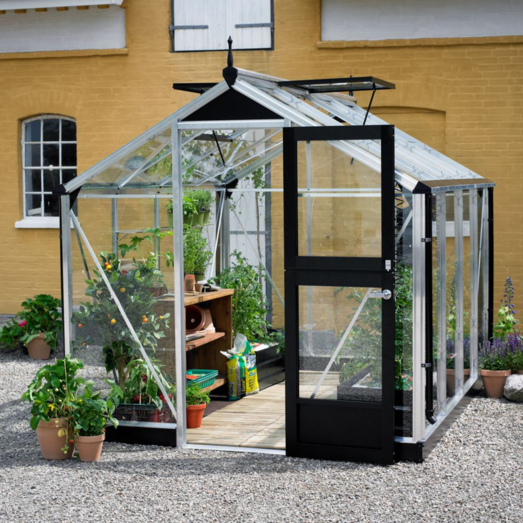 Juliana Compact drivhus alu. og sort med hærdet glas, 6,6 m²