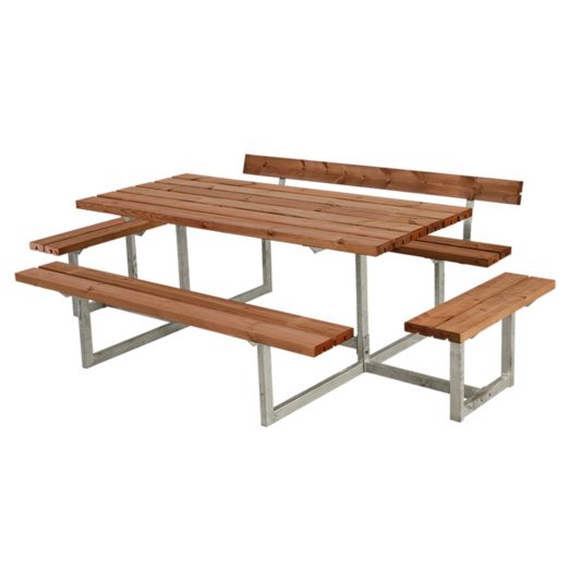 Plus Basic bord/bænkesæt med 1 ryglæn og 2 påbygninger 260 cm teak