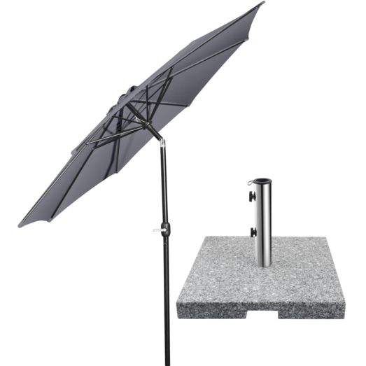 6: Markedsparasol grå med krank og tilt inkl. parasolfod