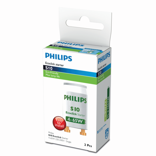 Philips S10 4-65W Ecoclick starter/glimtænder 220-240V 2 pak