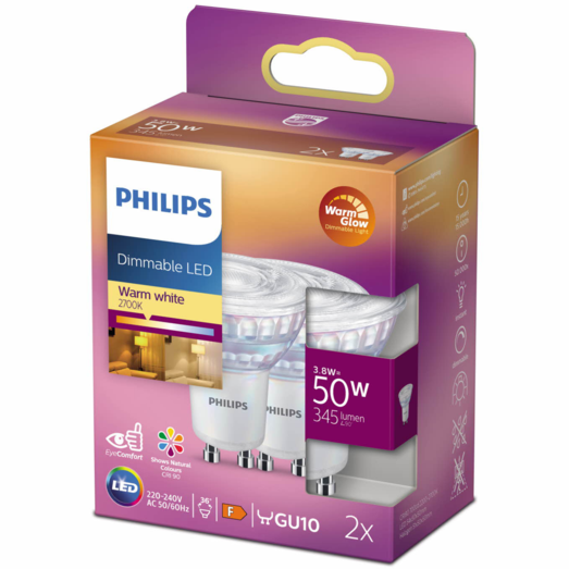 Philips Spot LED pære GU10 50W 2 pack