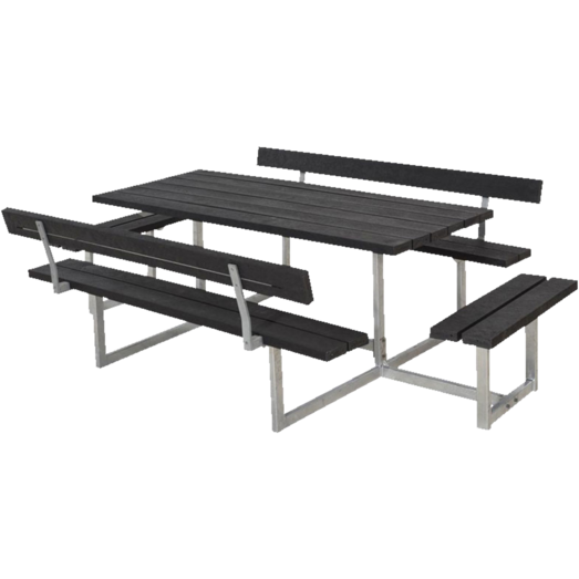 Plus Basic bord/bænkesæt med 2 ryglæn og påbygninger 260 cm replast sort