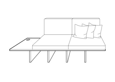 stregtegning af sofa med indbygget bord