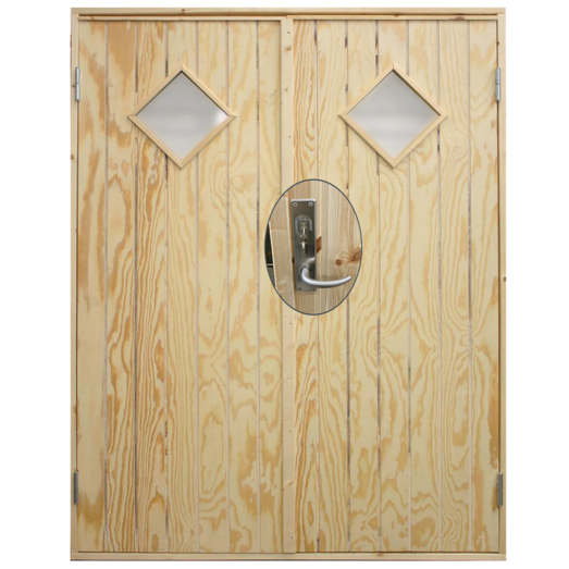 Plus dobbeltudhusdør plywood med vindue inkl. karm/montagesæt HU 151,2x197,8 cm