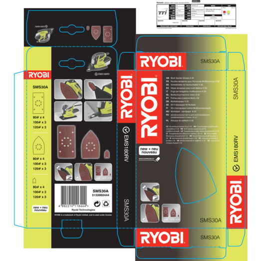 Ryobi SMS30A multislibepapir 30 stk assorteret