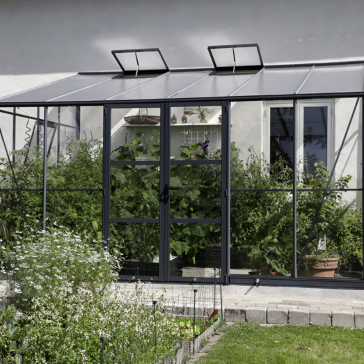 Elmholm Exclusive vægdrivhus antracit med hærdet glas og sokkel, 13,1 mÂ²