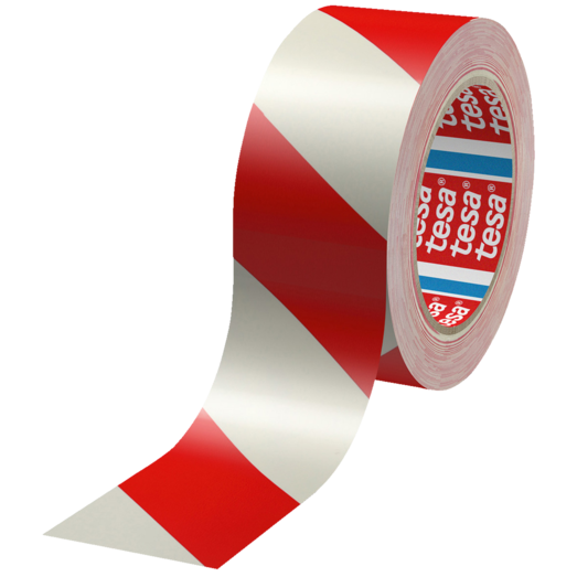 Tesa advarselstape rød/hvid 33 m x 50 mm
