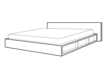 stregtegning af seng af egetræsbordplader