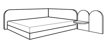 Stregtegning af sengegavl og sengebord