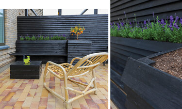 terrasse med plantekasse af hegnsbrædder