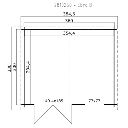 Ebro B hytte med dobbeltdør og vindue, 10,43 m²