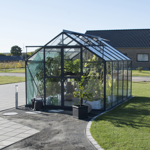 Elmholm Standard drivhus antracit med hærdet glas og sokkel, 11,66 m²