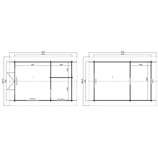Caroline 2.2 hytte med dobbeltdør og vinduer, 21,66 m²