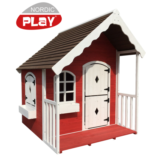 Nordic play legehus med veranda rød/hvid