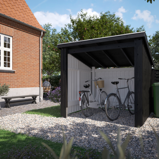 Plus Nordic cykelskur 5 m² modul 1 med åben front inkl. tagpap