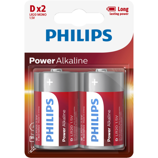Philips Alkaline LR20 batteri 2 stk.
