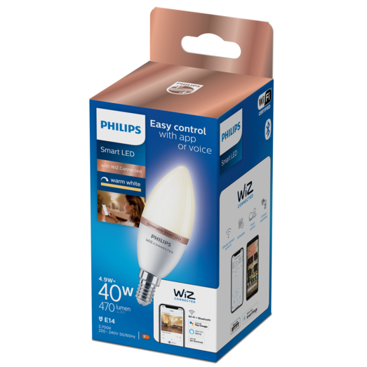 Philips Smart WiZ white LED pære E14 4,6W kerte mat