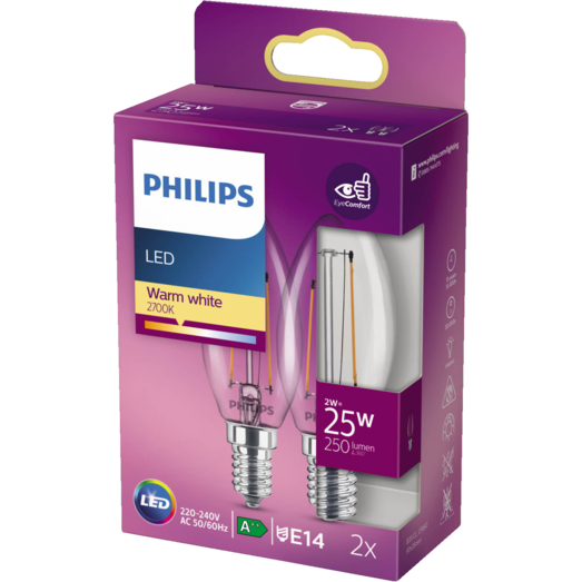 Philips Kerte LED pære E14 25W 2 pack