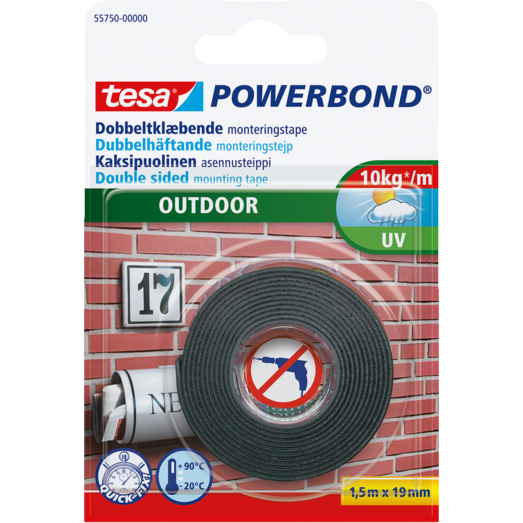 Tesa® Powerbond Outdoor dobbeltklæbende monteringstape 19 mm