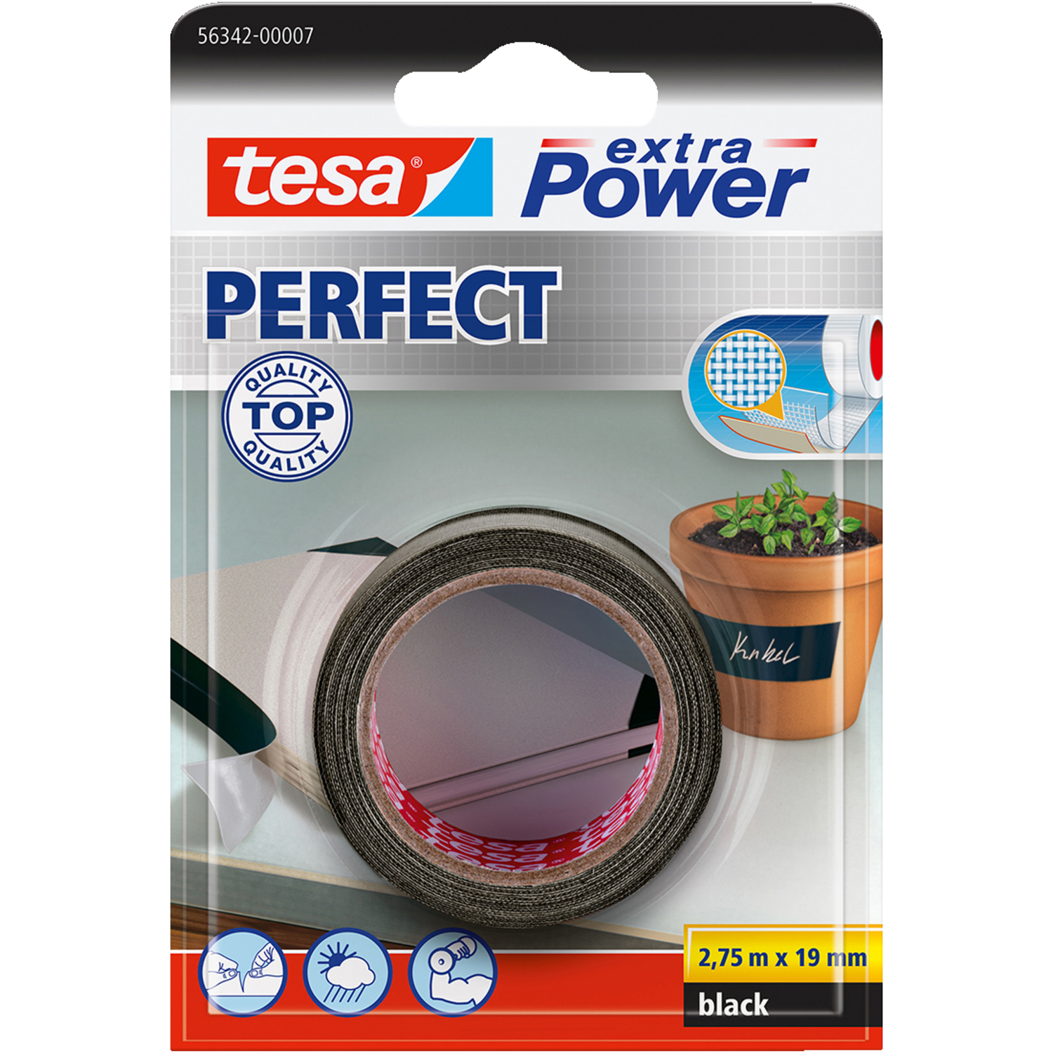 Tesa® Extra Power Perfect, Sort 2,75 M X 19 Mm