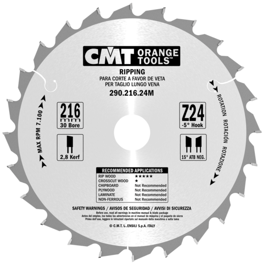 CMT savklinge 216x2,8x30 mm. Z24W neg.