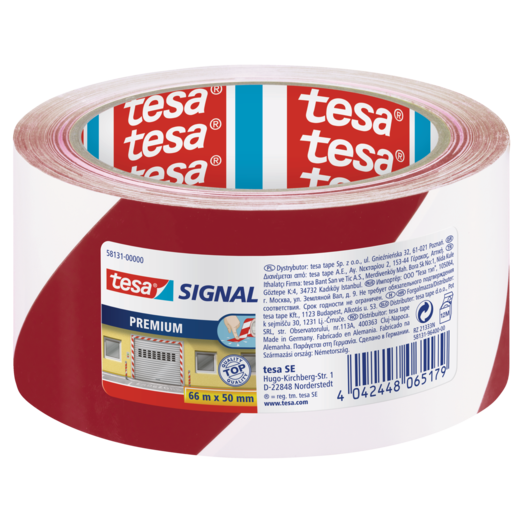 Tesa® Signal Premium advarelsestape 50 mm x 66 m rød/hvid