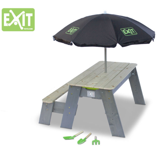 Exit Aksent sand- og vandbord m/bænk, parasol og redskaber grå