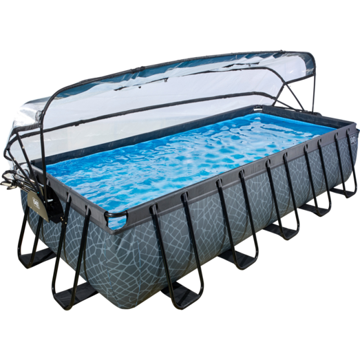 Exit Stone pool m/ filter, varmepumpe, stige og overdækning 540x250x100 cm 