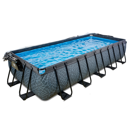 Exit Stone pool m/ filter, varmepumpe, stige og overdækning 540x250x100 cm 