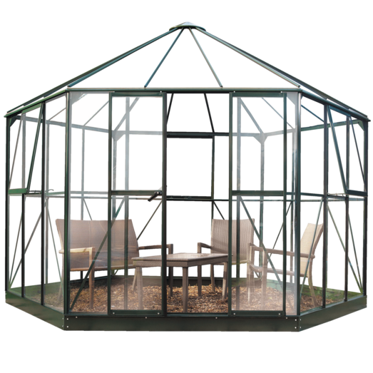 Halls Atrium drivhus grøn med hærdet glas og polycarbonat, 9 m²