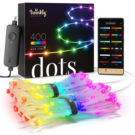 Twinkly Dots lyskæde 400 LED 20m multifarve klar ledning