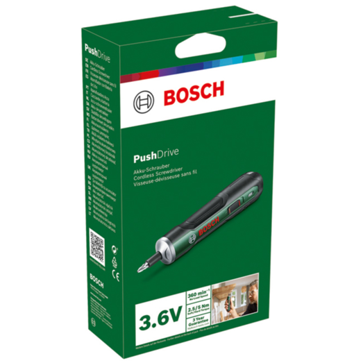 Bosch PushDrive 3,6V skruetrækker inkl. 10 bits