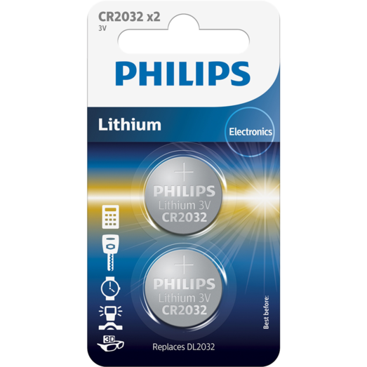 Philips Lithium CR2032 minicelle batteri pk. a 2 stk.