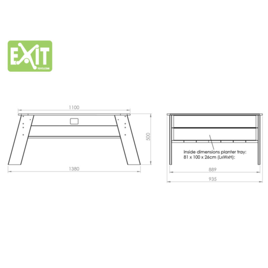 Exit Aksent XL plantebord m/haveredskaber og drivhustag