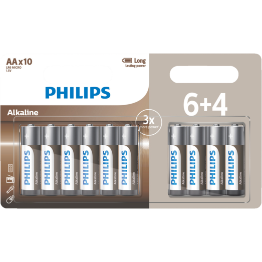 Philips Alkaline LR6/AA batteri 6+4 stk.