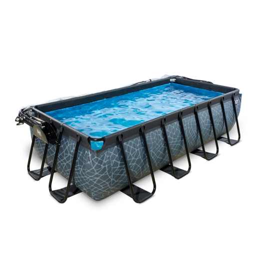 Exit Stone pool m/ filter, varmepumpe, stige og overdækning 400x200x100 cm