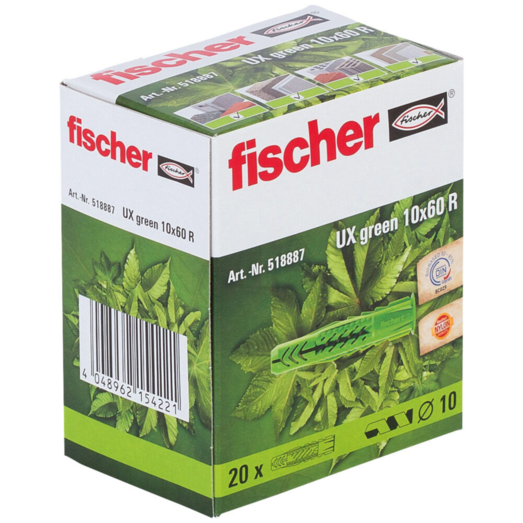 Fischer UX Green universaldyvel m/krave 10x60R 20 stk 