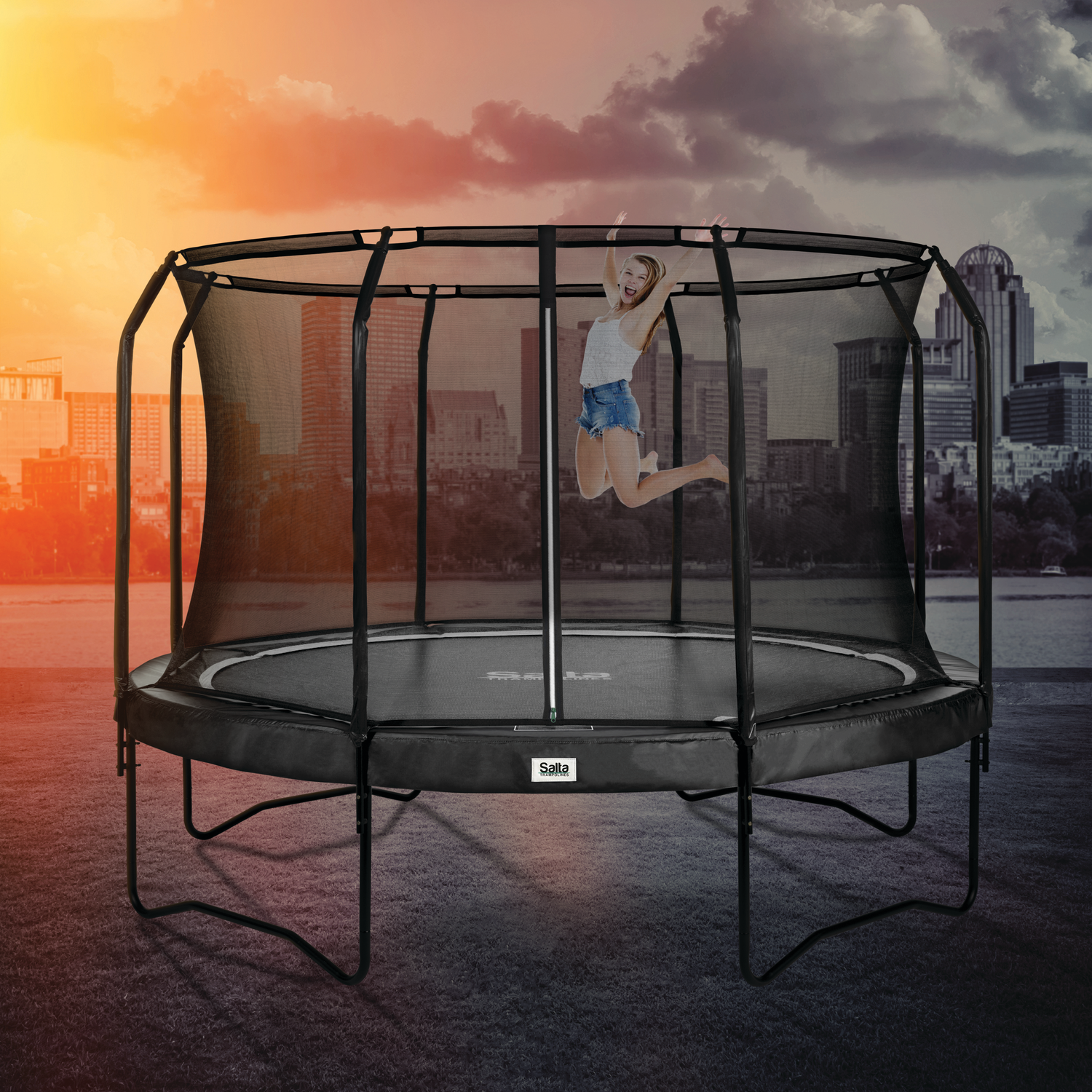 premium trampolin med sikkerhedsnet 244x396 sort