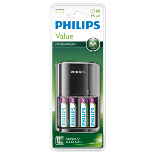 Philips batterioplader AA/AAA incl. 4 stk. AA batterier