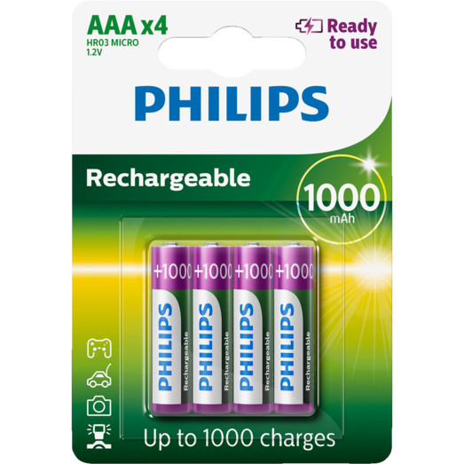 Philips genopladelig batteri 1000 mAh HR03/AAA 4 stk.