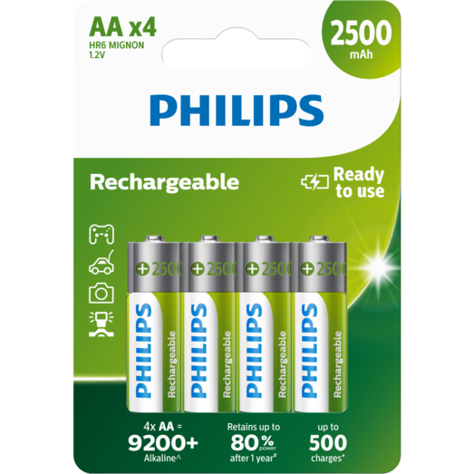 Philips genopladelig batteri 2500mAh HR6/AA 4 stk.