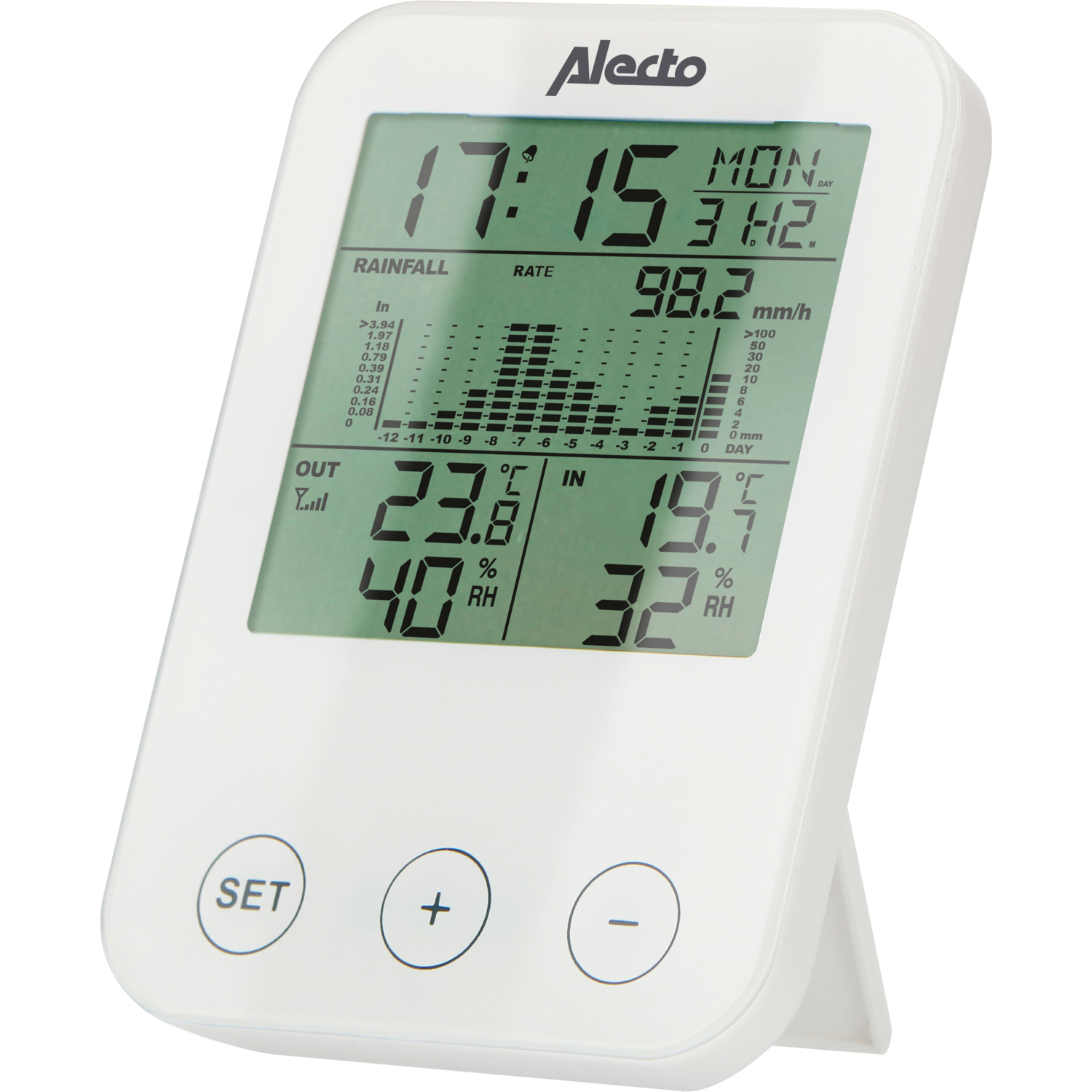 delvist vindue Resistente Alecto WS-1200 vejrstation med tråløs regn- og fugtighedsmåler hvid