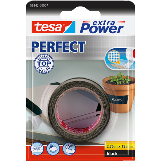 Tesa® extra Power Perfect, sort 2,75 m x 19 mm