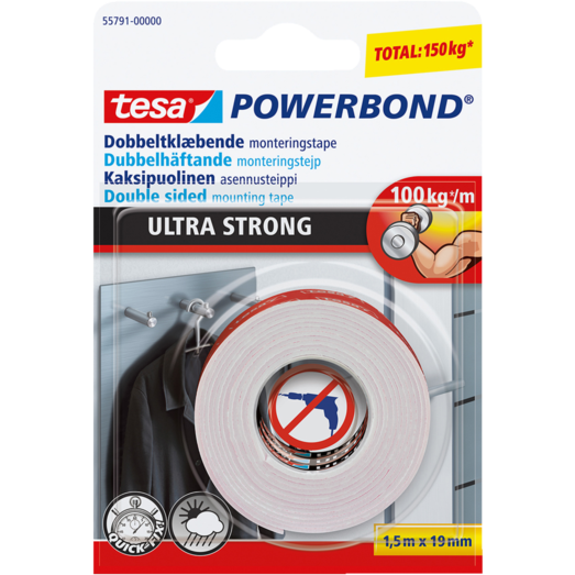 Tesa® Powerbond Ultra Strong dobbeltklæbende monteringstape 19 mm