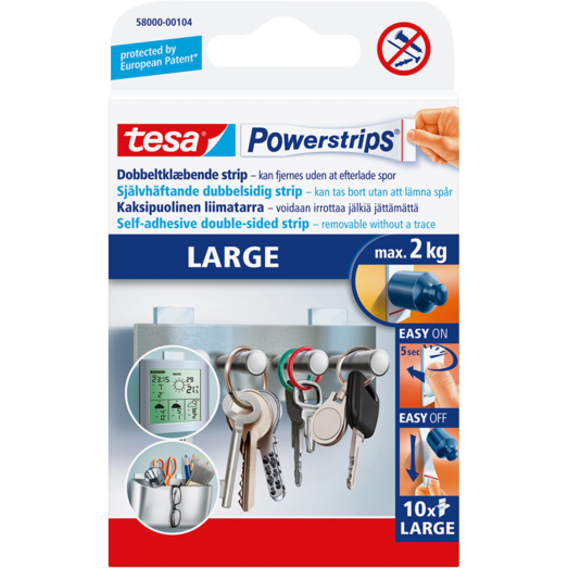 Tesa Powerstrips® Large dobbeltklæbende strips 10 stk