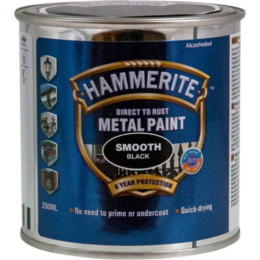 Hammerite glat-effekt metalmaling sort